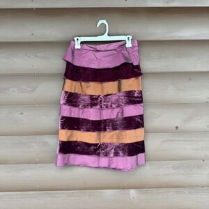 Focus by Shaw Women's Tiered Velvet Silk Midi Skirt Purple Size 10 Vintage